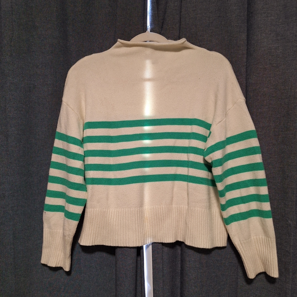 Truth By Republic Striped Green and Cream Women's Sweater Size L